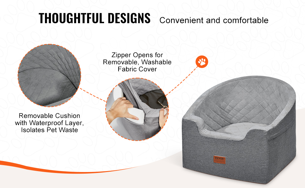 Автокрісло для собак VEVOR, 560x508x410 мм, з кишенею, поводок, м'яка підкладка, для собак до 25 кг, сірого кольору