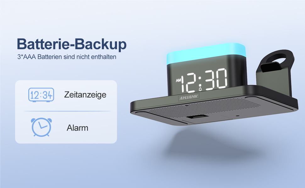 Зарядна станція 5 в 1 з будильником, нічниками та бездротовим зарядним пристроєм для iPhone, Apple Watch, AirPods та Samsung