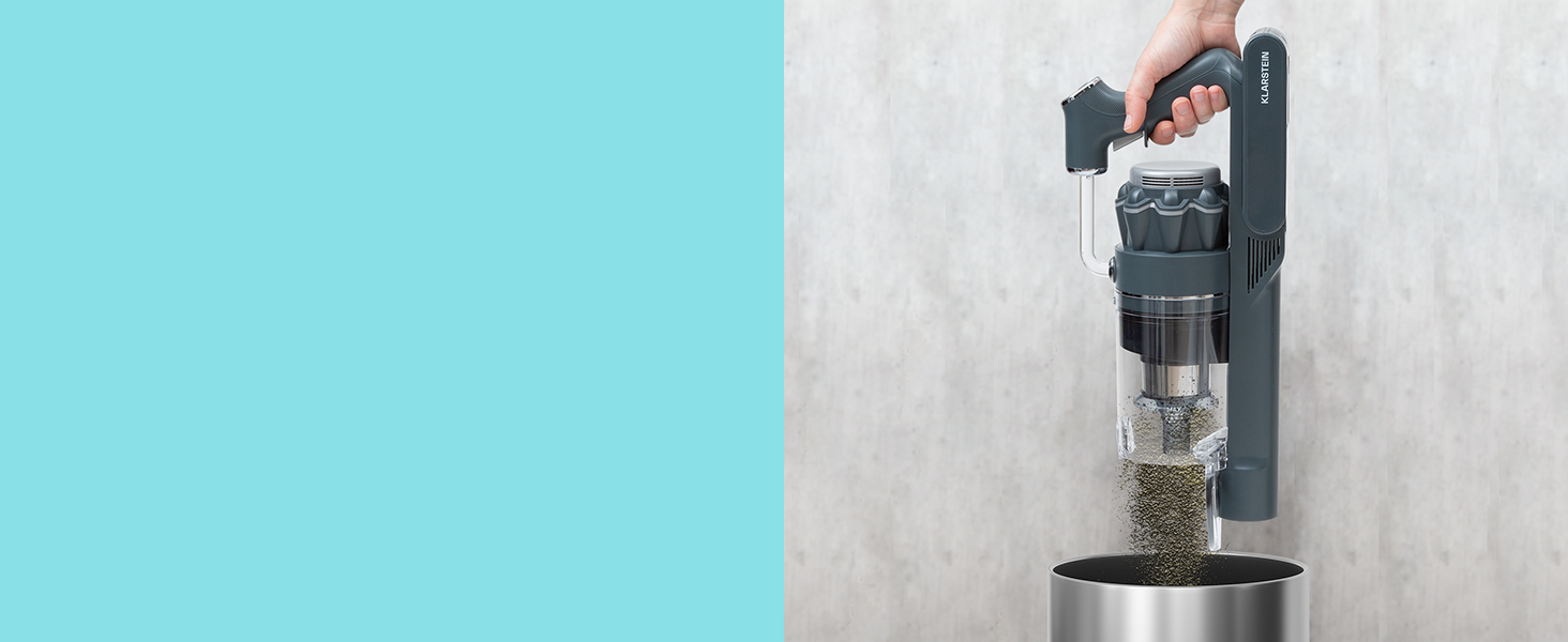 Бездротовий акумуляторний пилосос Klarstein без мішка з 4-ступеневим фільтром E12 EPA, для шерсті тварин, килима та твердих підлог, вертикальний пилосос без мішка з насадкою для підлоги 180° (сірий)
