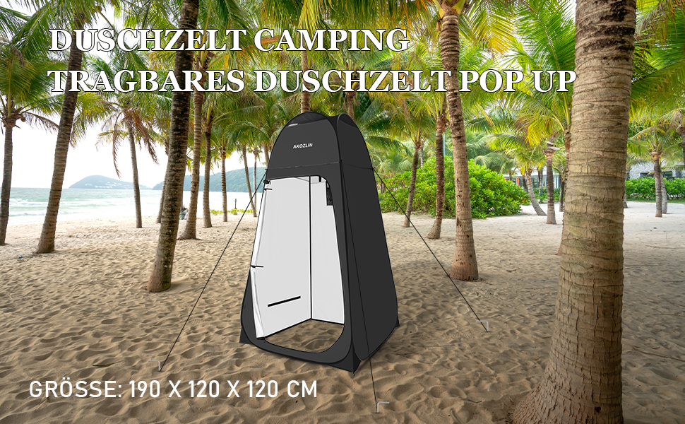 Намет для душу Pop Up, чорний, 190 x 120 x 120 см - для кемпінгу, пляжу, подорожей