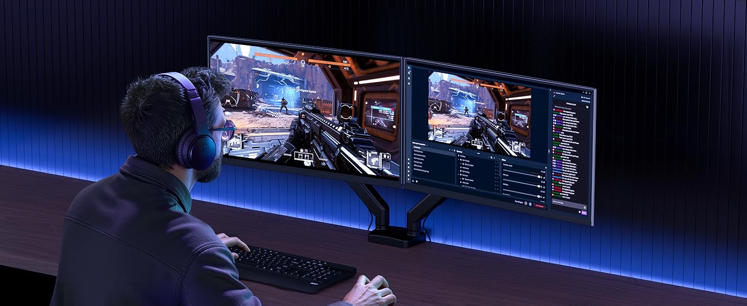 Кронштейн для двох моніторів Acer Dual-Monitor Arm, газліфт для екранів 17-32 дюймів, навантаження 2-9 кг, VESA 75/100 мм, з кабельний-менеджментом