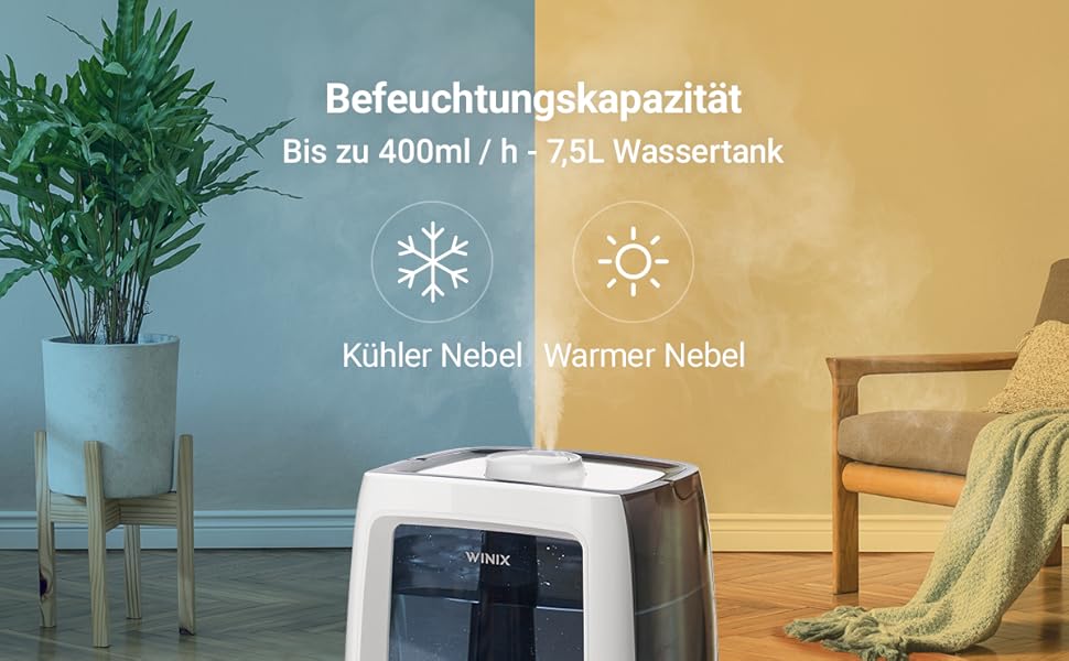 Ультразвуковий зволожувач повітря Winix L500 - 400 мл/год, 7,5 л резервуар, холодний/теплий пар, аромадифузор, автоматичний режим