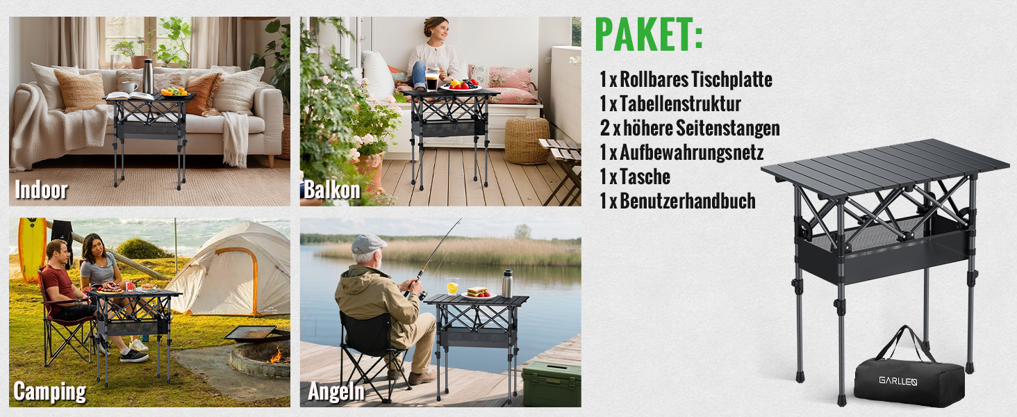 Складаний туристичний стіл Garllen 82x40 см, 2 положення висоти (44/70 см), знімний стіл зі сталі, для пікніка, грилю, саду та кемпінгу