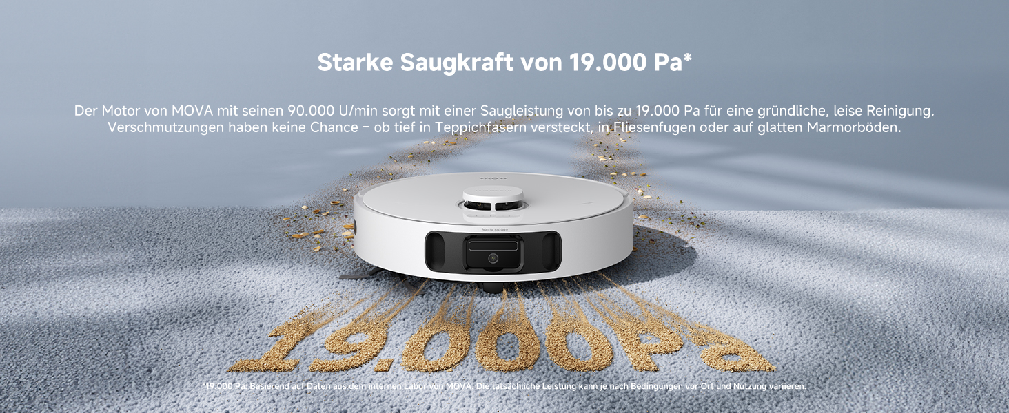 Робот-пилосос Mova E40 Ultra з функцією миття, автоматичним очищенням та потужністю 19000 Па, MaxiReach-моп, бічні щітки, вбудований резервуар 80 мл, станція самоочищення на 75 днів