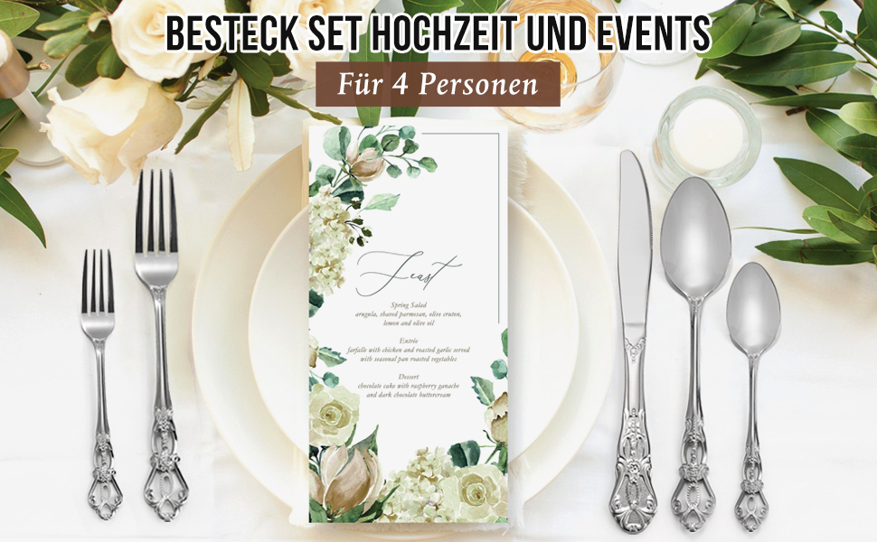 Набір столових приборів 20 предметів Vintage Palast з нержавіючої сталі на 4 особи, поліровані, для посудомийної машини, сріблясті