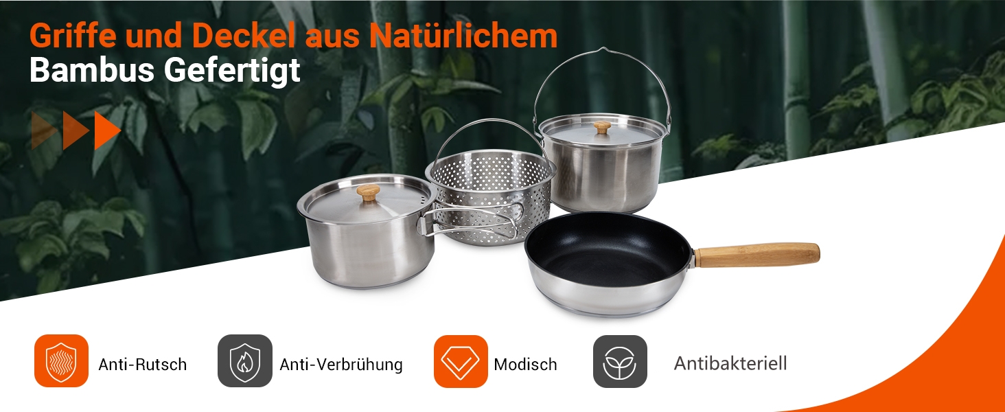 Набір кухонного посуду для кемпінгу KingCamp з антипригарним покриттям (4 шт.)