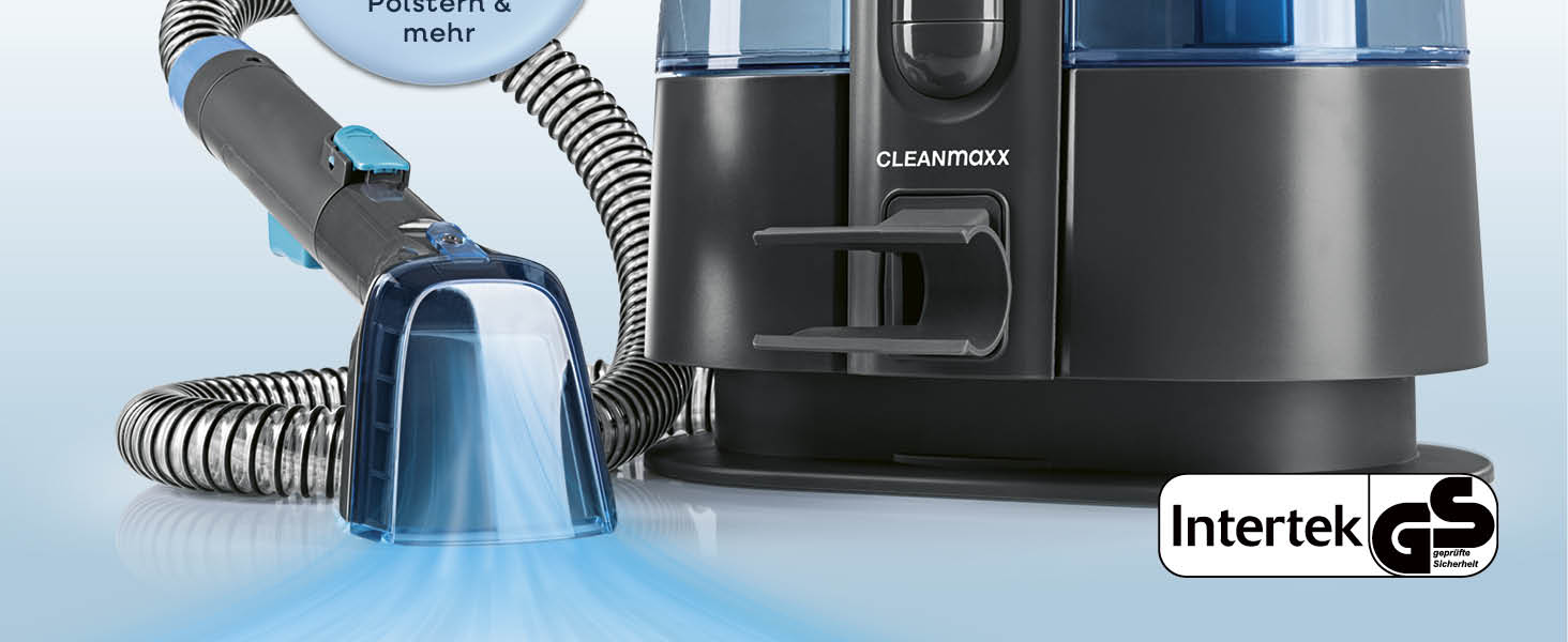 CLEANmaxx Професійний мийний пилосос для килимів та м'яких меблів Pro Power 600W | 3-в-1: миття, чистка килимів та м'яких меблів, видалення локальних забруднень | Для килимів, авто, диванів, м'яких меблів. Колір: блакитний