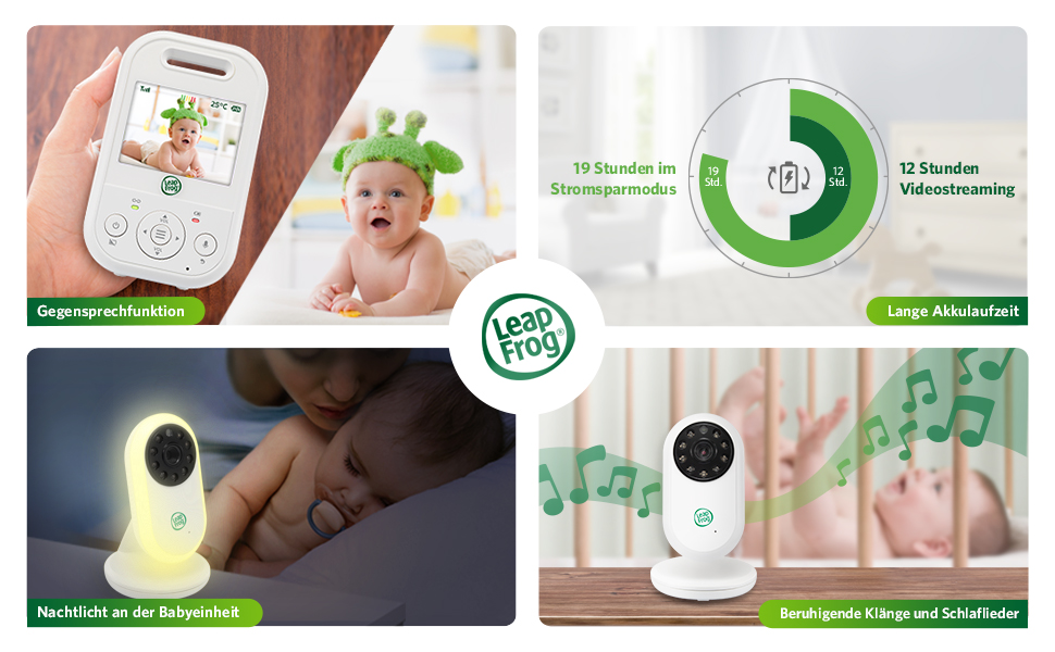 Відеоняня LeapFrog LF2513 без Wi-Fi з IPS LCD екраном 2.8 дюйма, поворотна, з нічним баченням, датчиком температури, радіусом дії 300 метрів, 12 годин роботи від акумулятора