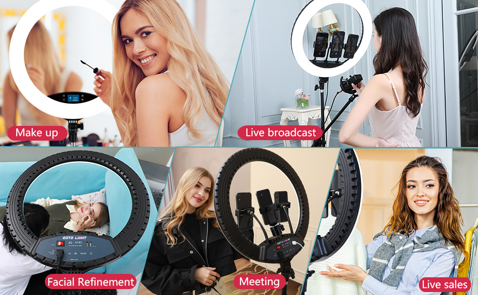 LED кільцеве світло з штативом, 48.3 см, дисплей, сенсорне керування, регульоване світло для макіяжу, студії, портретів, влогів, відеозйомки, з сумкою та пультом дистанційного керування, CRI > 97