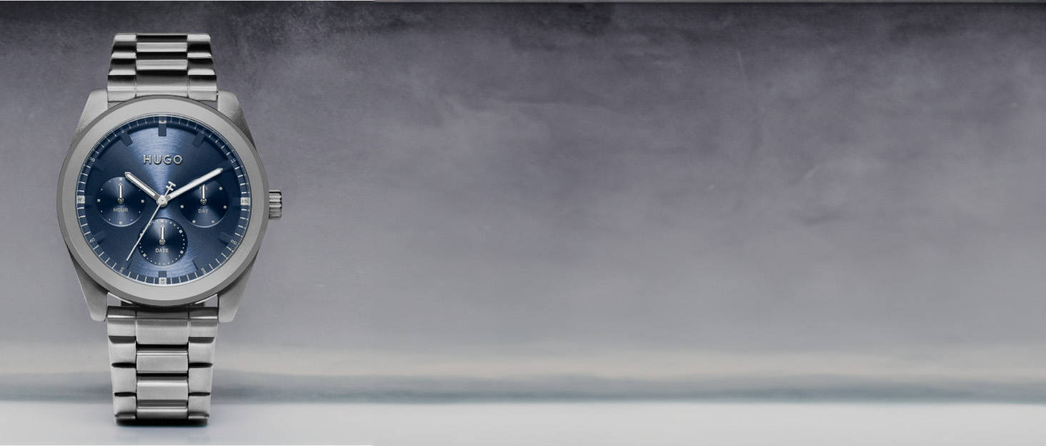 HUGO чоловічий кварцовий годинник #First-Kolleкція - з металевим або шкіряним ремінцем (Blue, Stainless steel)