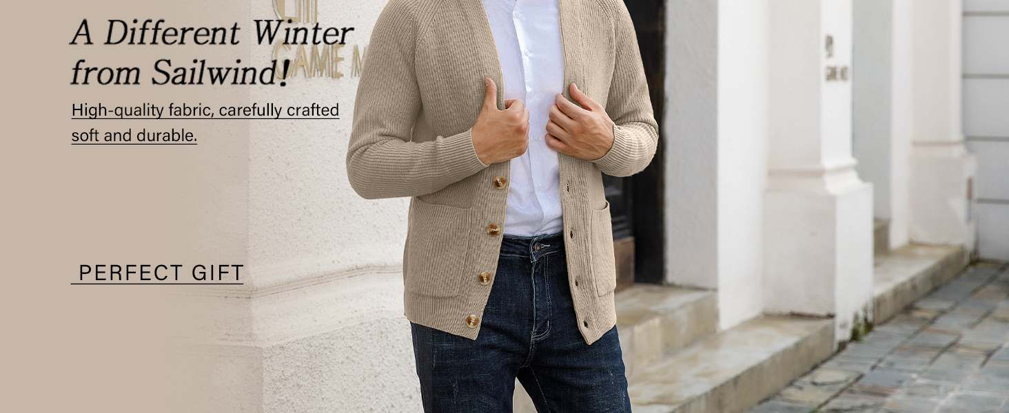 Чоловічий кардиган Sailwind з V-подібним вирізом та кишенями, бежевий, XL