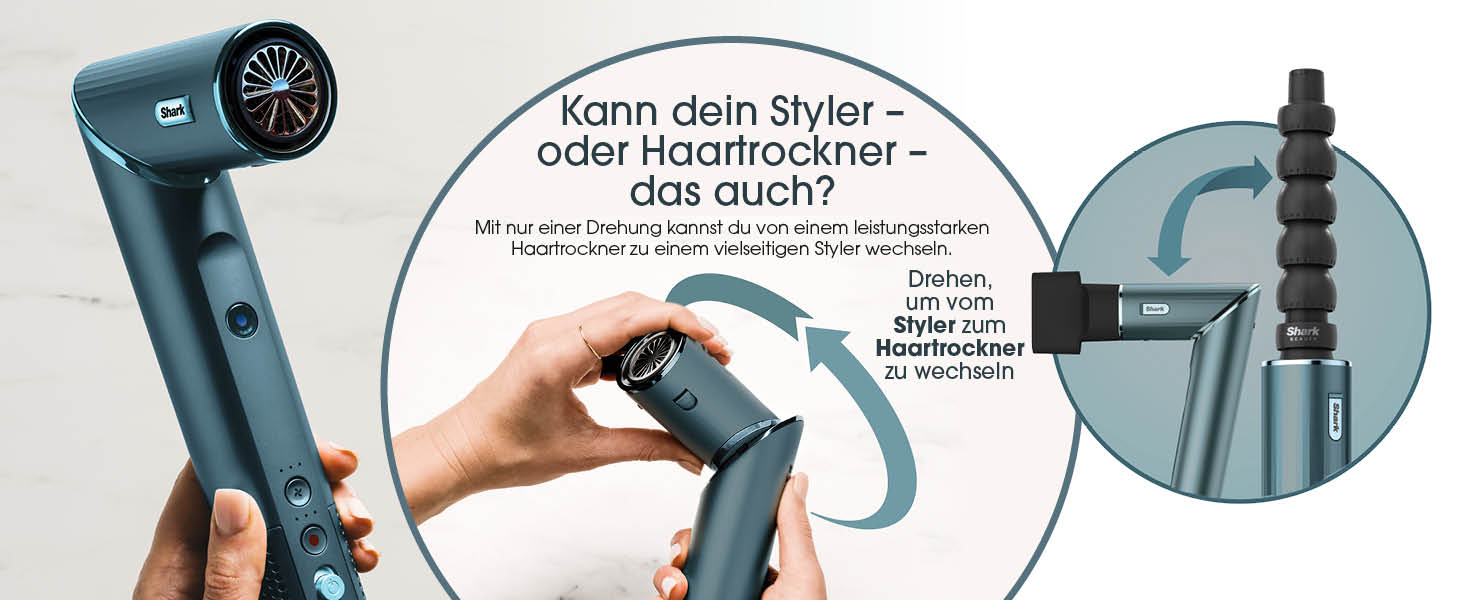 Фен Shark FlexStyle Multi 5 в 1 з насадками для локонів, щітками та концентратором – без пошкодження волосся, універсальне укладання, для всіх типів волосся (Teal)