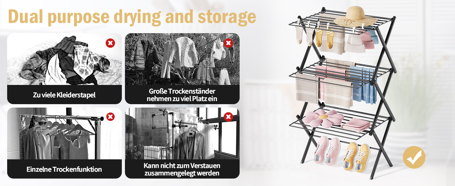 Складаний сушарка для білизни сталева багатоярусна, чорна - зручна та містка для швидкого сушіння