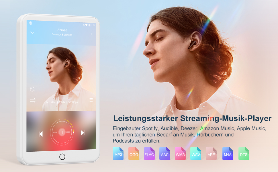 MP3-плеєр MECHEN на Android 9.0 з Wi-Fi та Bluetooth, 4-дюймовий сенсорний екран, підтримка Spotify, Amazon Music, Audible, радіо, білий колір — ідеальний для спорту, подорожей та дітей