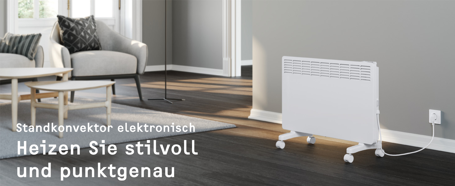 Електричний конвекторний обігрівач Stiebel Eltron 2 kW з терморегулятором, для приміщень до 25 м², TÜV geprüft, з роликами, 204450