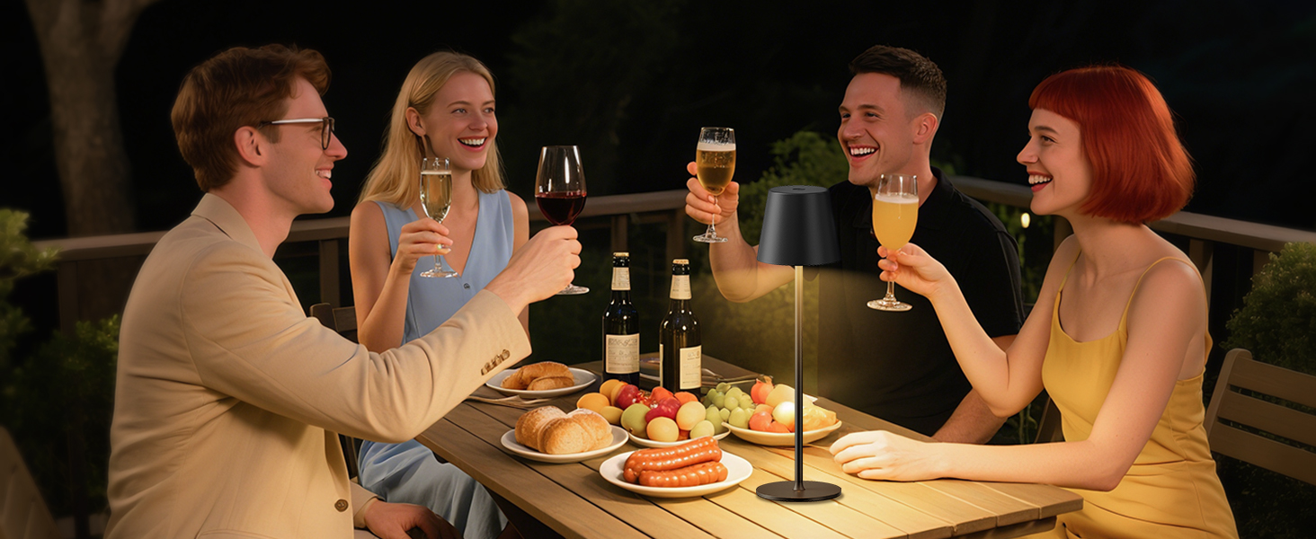 Акумуляторна настільна лампа LED бездротова з USB-C зарядкою, димується, 3 режими світла, чорна - для дому, кемпінгу