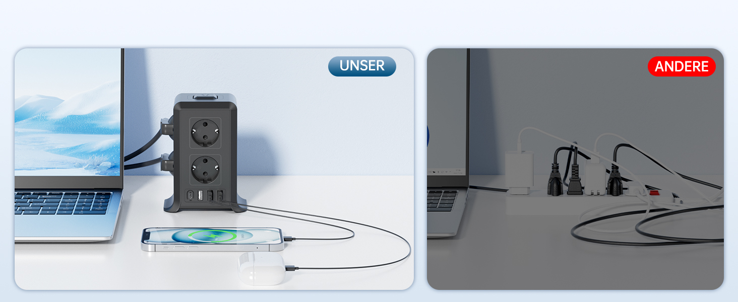 Багаторозкладна мережева панель Sameriver 8-fach з вимикачем, 4 USB, захист від перенапруги, 2м кабель, чорний