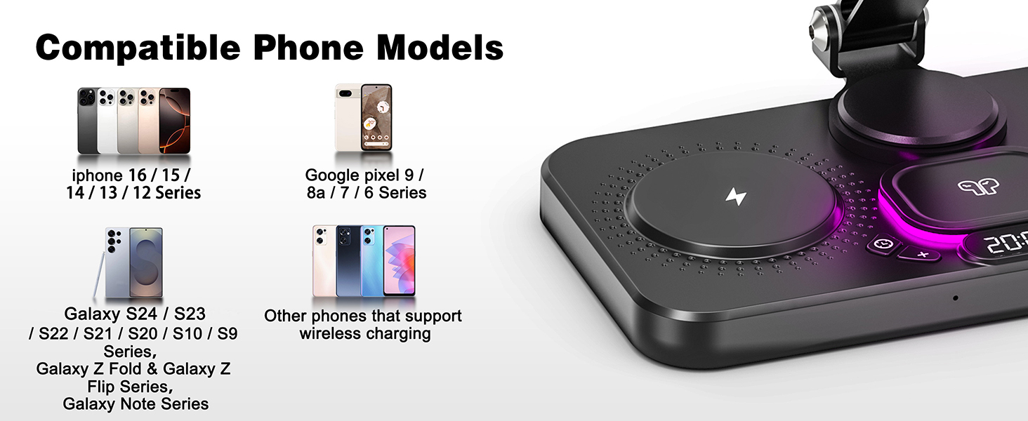 Бездротова зарядна станція 4-в-1 для iPhone, складаний тримач для планшета, індуктивне зарядне для iPhone 16/15/14/13/12/11 та iWatch