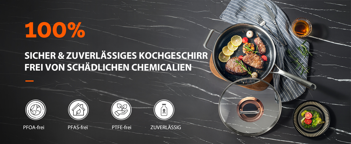 Сковорода з кришкою 26 см, антипригарне покриття Hybrid, холодна ручка, придатна для миття в посудомийній машині, без PFAS, PFOA та PTFE, термостійка до 260 °C, сумісна з усіма типами плит (WQ-D)