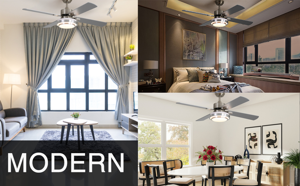 Стеляний вентилятор FINXIN з LED-лампою 132/122 см для спальні, вітальні, їдальні. В комплекті: мотор, пульт керування. (132 см, 5 лопатей) (Брашований нікель, 122 см, 4 лопаті)