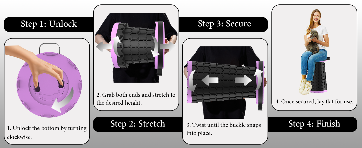 Тeleskopний складаний стільчик для кемпінгу, риболовлі та відпочинку, 280 кг, фіолетовий, 25x25x45 см