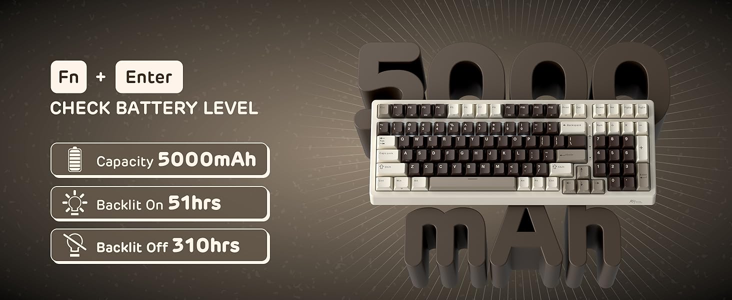 Механічна клавіатура RK ROYAL KLUDGE F99 з NumPad, Tri-Mode, Hot-Swap, 95/100 клавіш, BT/2.4G/USB-C, Pro-програмне забезпечення, акумулятор 5000 mAh, перемикачі Beige, колір Mokka Grey