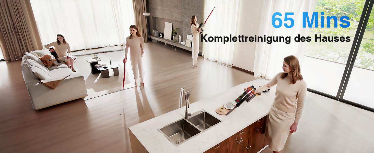 Бездротовий акумуляторний пилосос 45000Pa/550W/65хв, об'єм 1,6л з дисплеєм, антизаплутана щітка, самостійна парковка, док-станція на стіні, 8-шарова фільтрація, тихий, для шерсті тварин/килимів/твердих поверхонь/автомобіля (червоний)