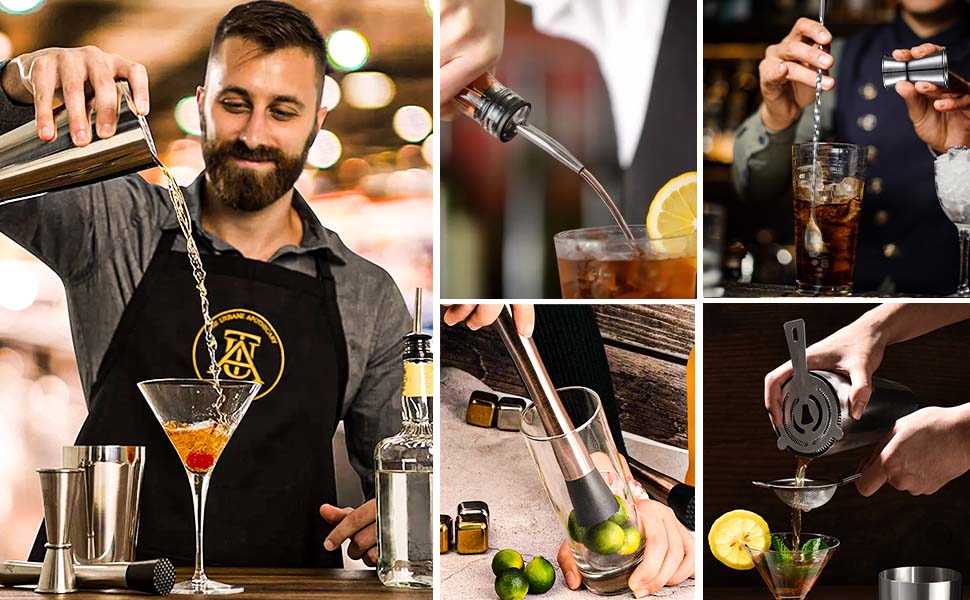 Набір для приготування коктейлів, професійний шейкер Boston, 12 предметів, нержавіюча сталь