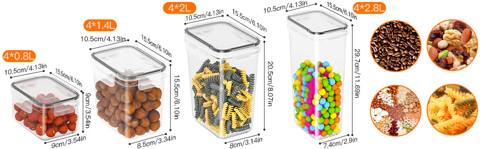 Набір контейнерів для зберігання продуктів Vorratsdosen 16 шт. з кришкою, набір для кухні, герметичні контейнери для спагеті, борошна, мюслі
