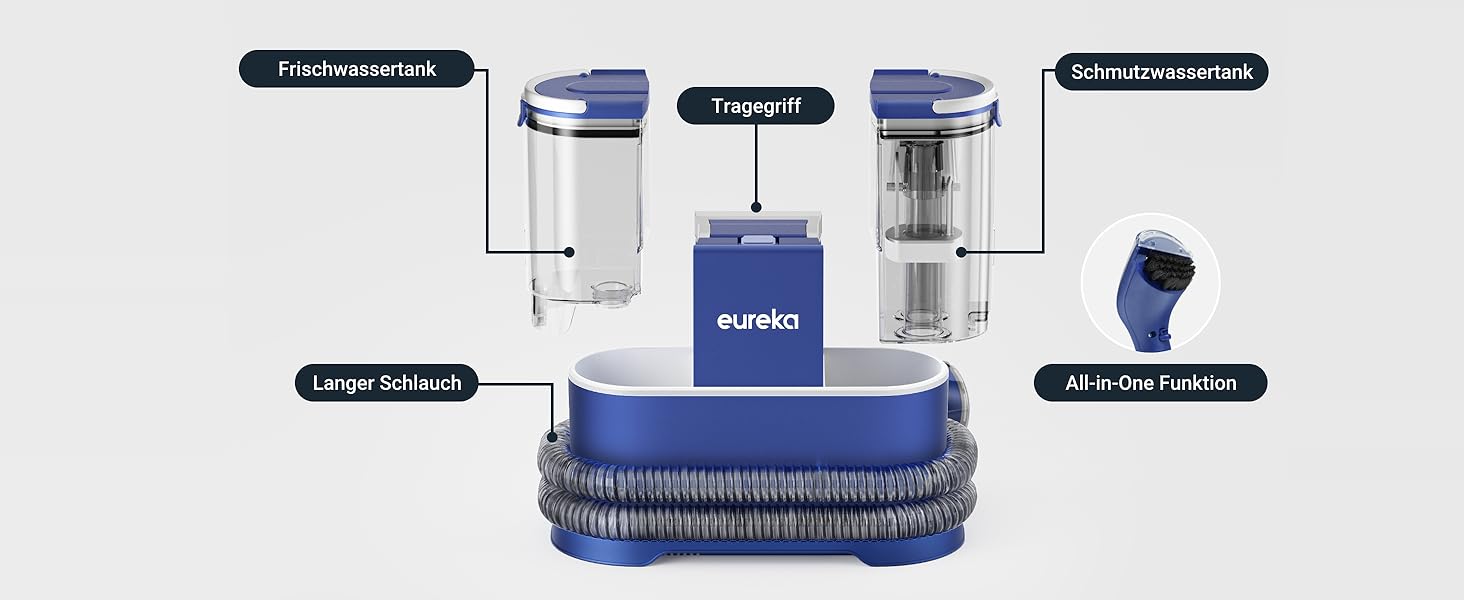 Пилосос-мийник Eureka NEY100: для килимів, диванів, оббивки, авто | 12500Pa, 1.5L, з формулою для чищення