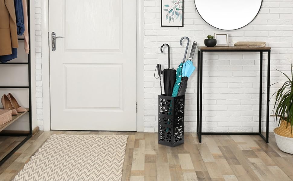 ZENFUN Metal Umbrella Stand - Freestanding Umbrella Holder for Entryway, Home, Office, Hotel - Black, 15x15x40 CM
