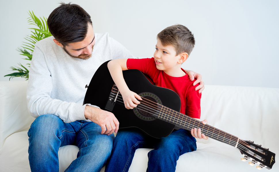 Дитяча гітара ADM 1/4 Junior-Konzertgitarre для початківців: з тюнером, чохлом, ремінком, запасними струнами та медіатором, чорна