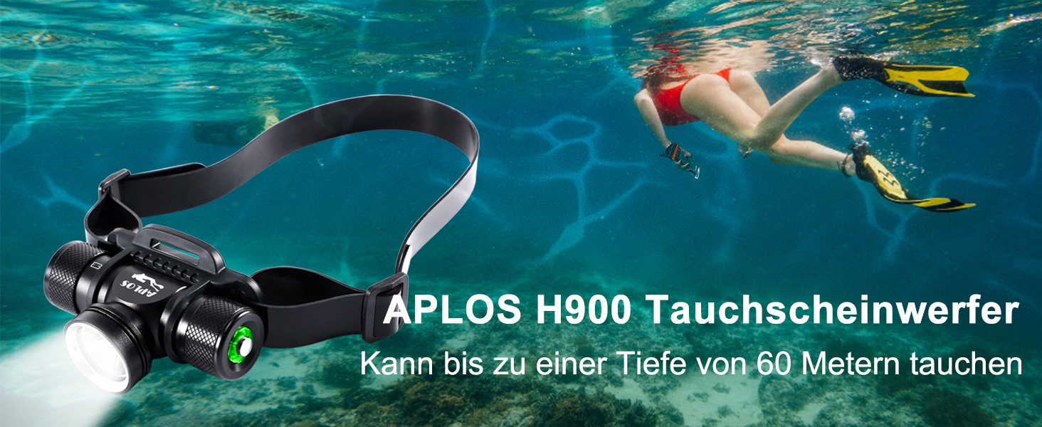 Потужний акумуляторний налобний ліхтар APLOS H900 для дайвінгу, 3000 люмен, водонепроникний до 60 м, 5 режимів, IP68, для підводного плавання та риболовлі