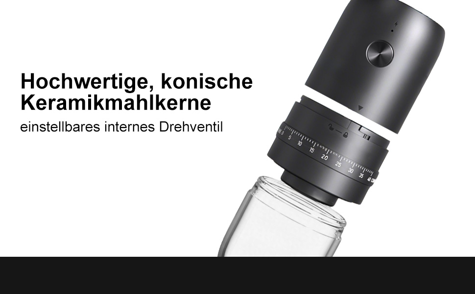 Електрична кавомолка HOTUT з регулюванням помелу, 40 ступенів, з керамічним жорном, акумулятор 1800mAh для подорожей та кемпінгу