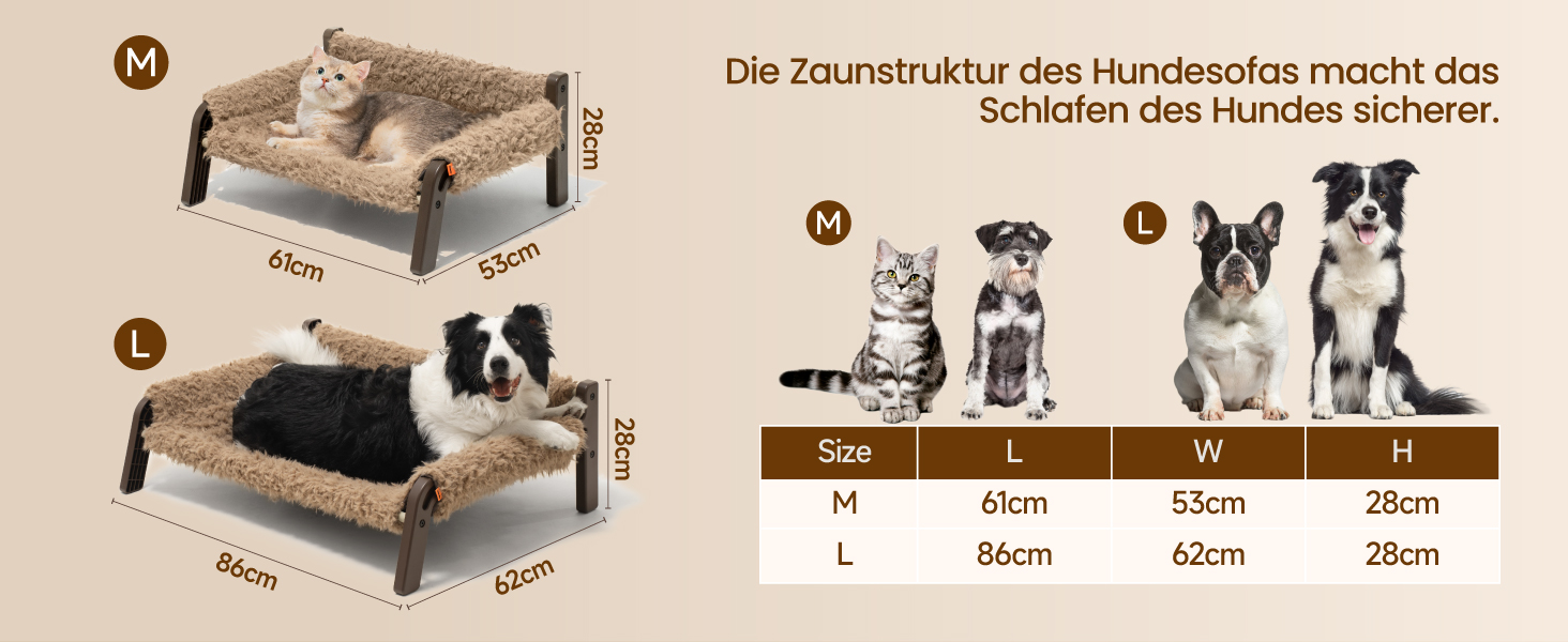 MEWOOFUN Dog Sofa Dog Bed Elevated - Dog Beds for Small and Medium Dogs with Non-Slip Bottom, Breathable Puppy Bed with Removable Cushion, Cat Sofa 61 x 53 x 28 cm, Brown