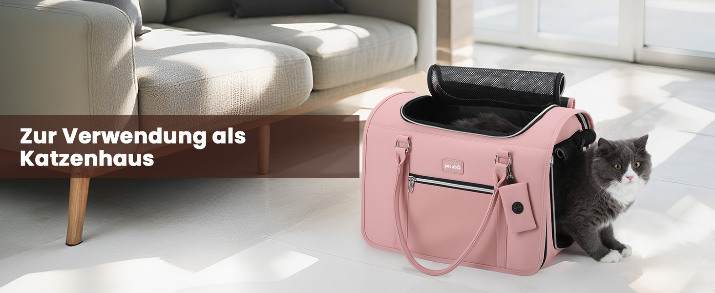 Транспортна переноска для котів та собак Pecute, рожева, з PU-шкіри, для подорожей