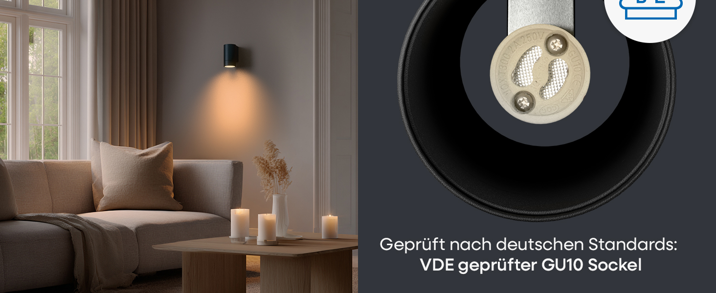 LED-стінна лампа для дому та вулиці, регулювання яскравості, IP65, 230V, 6W, тепле біле світло 3000K, 700lm, комплект 2 шт. (чорний, Wh-серія)