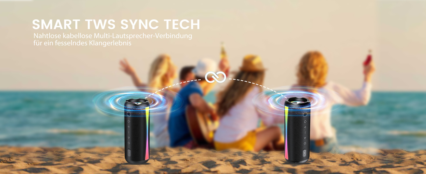 Bluetooth колонка з RGB підсвіткою, IP7 водонепроникна, 20 год автономії, потужний бас - Black