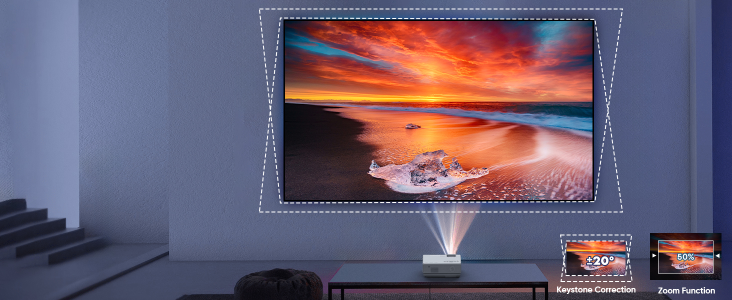 Портативний міні-проектор Smart Beamer Android 11 з WiFi 6, Bluetooth 5.2, підтримкою 4K/1080P та автоматичною корекцією трапеції. Підходить для підключення до телефону та ноутбука.