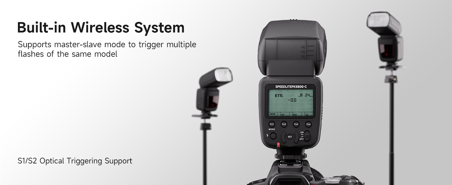 Фотоспалах PHOTOOLEX FK580-C для Canon DSLR: GN60, TTL, 1/20000s, 2.4G, швидке перероблення