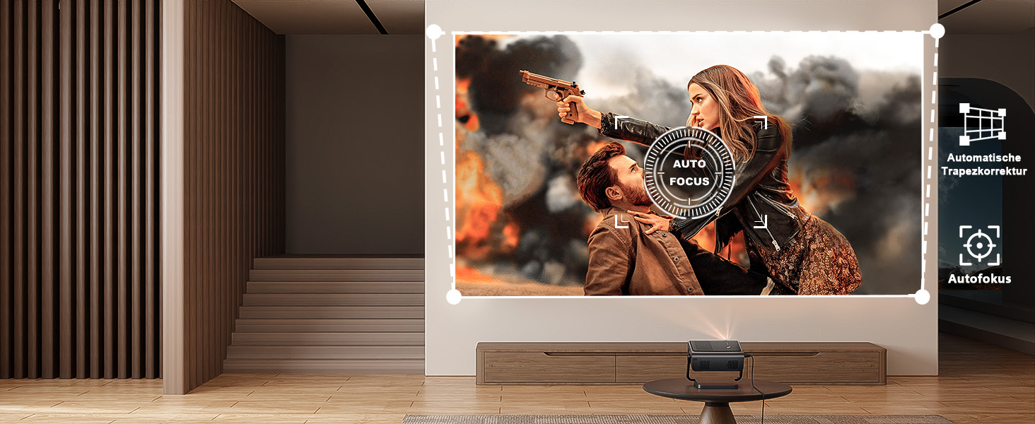 Проектор Mini Beamer 1080P Full HD 600ANSI з автофокусом, корекцією трапеції, WiFi6, Bluetooth, 4K, 50% зум, 360° обертання для дому та мобільного використання