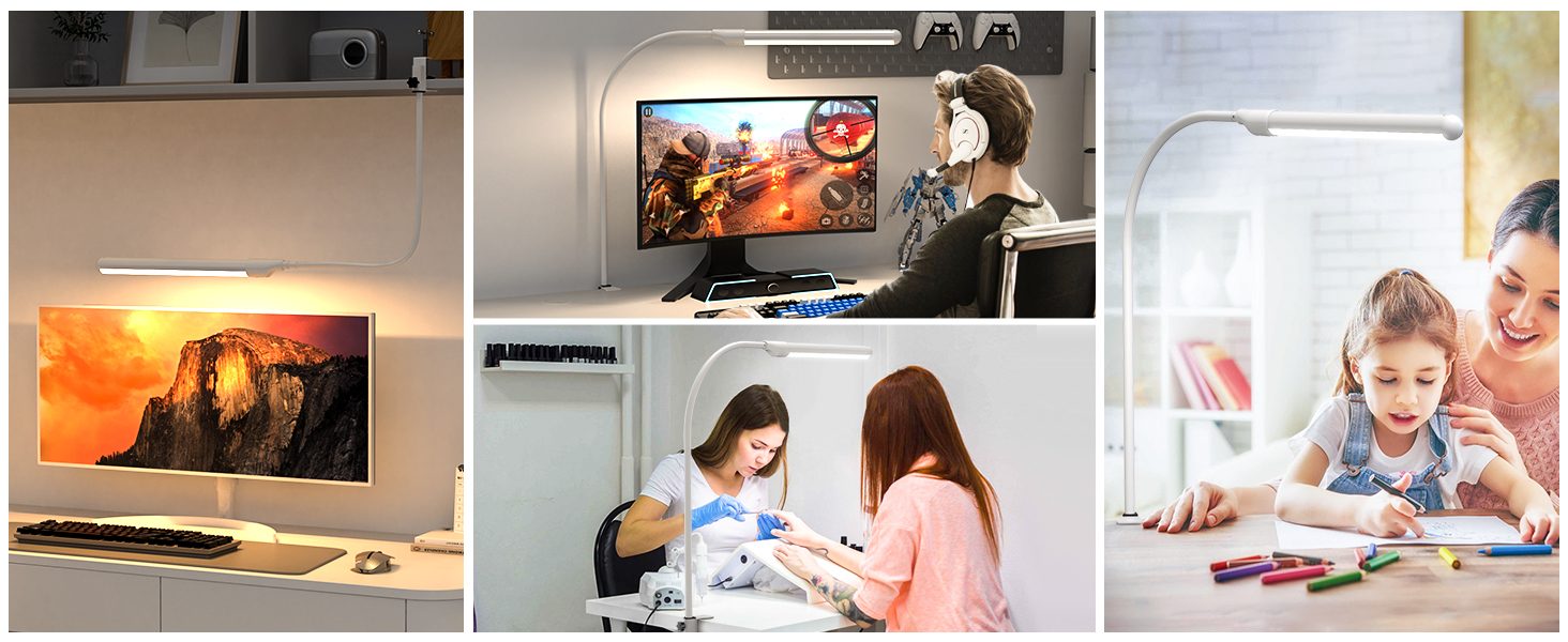 LED настільна лампа SIBI LIGHTING з жестами, 7W, 38 см, регульована яскравість, для роботи, навчання, ігор, білий