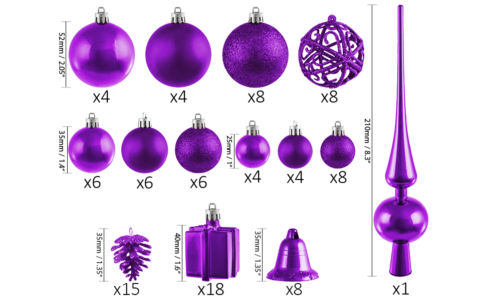 Набір прикрас на ялинку BRUBAKER 101 шт. з верхівкою, кремово-білий, фіолетовий