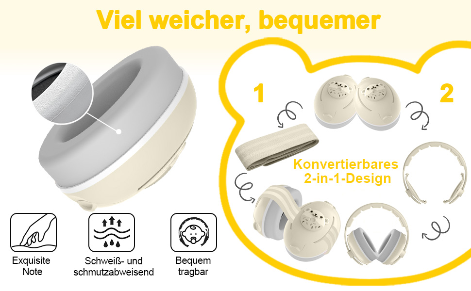 Навушники-захист вух для малюків 2-в-1, від 0 до 48 місяців, з регульованим обручем, шумопоглинання, бежевий