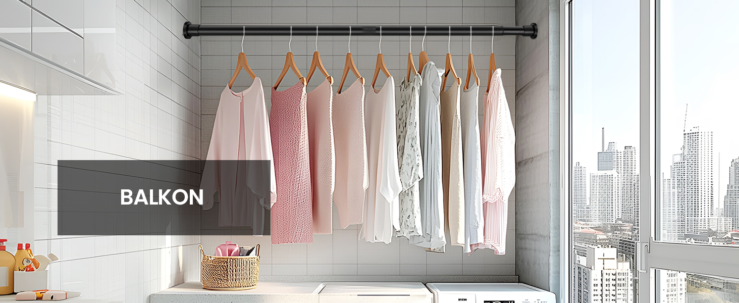 Штанга для душу без свердління 73-224 см, висувна штанга для ванної кімнати, чорна