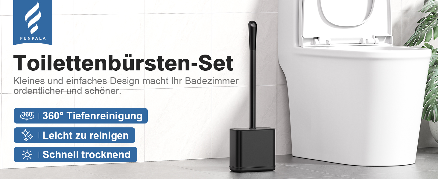 Набір для чищення унітазу FUNPALA з нержавіючої сталі та силікону, 2 насадки, тримач, чорний