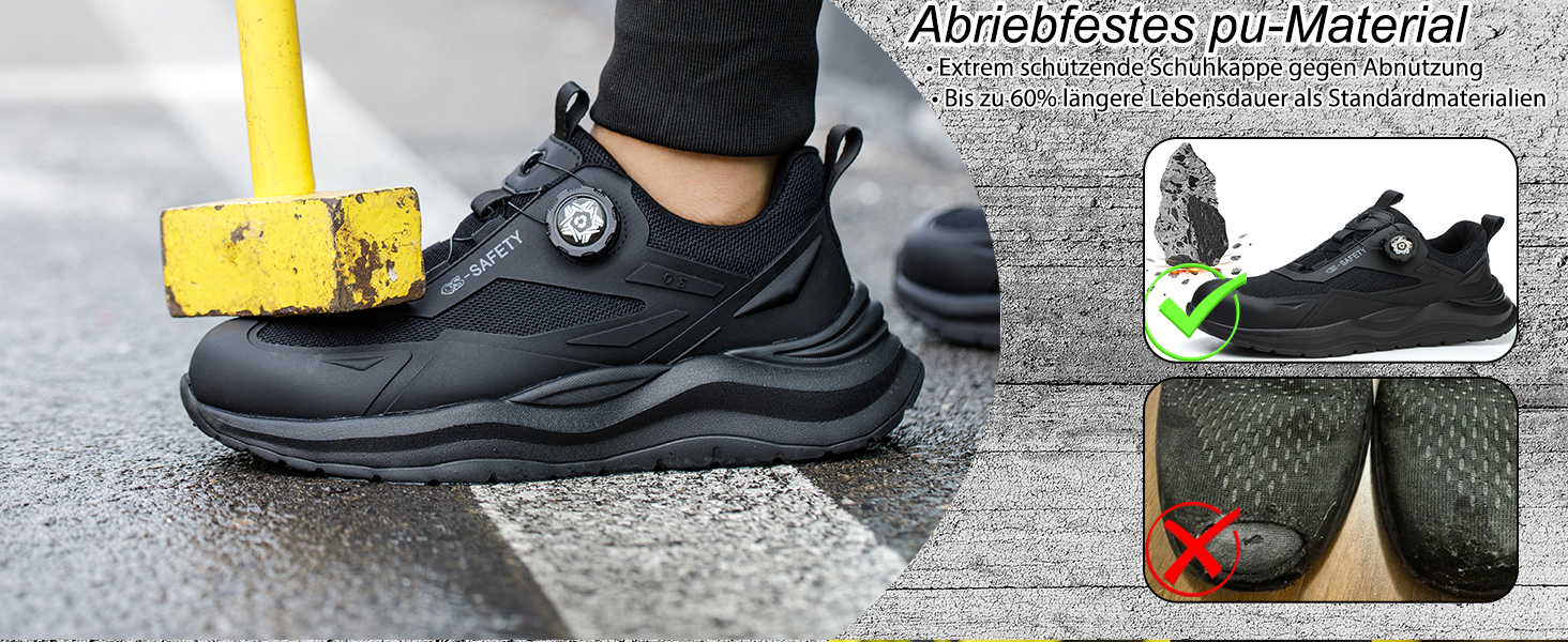 Робочі черевики чоловічі/жіночі, захисні черевики зі сталевою капами, легкі, неслизькі, дихаючі, водонепроникні, літні, чорні. Розмір 47 EU (відповідає 46.5 M105)