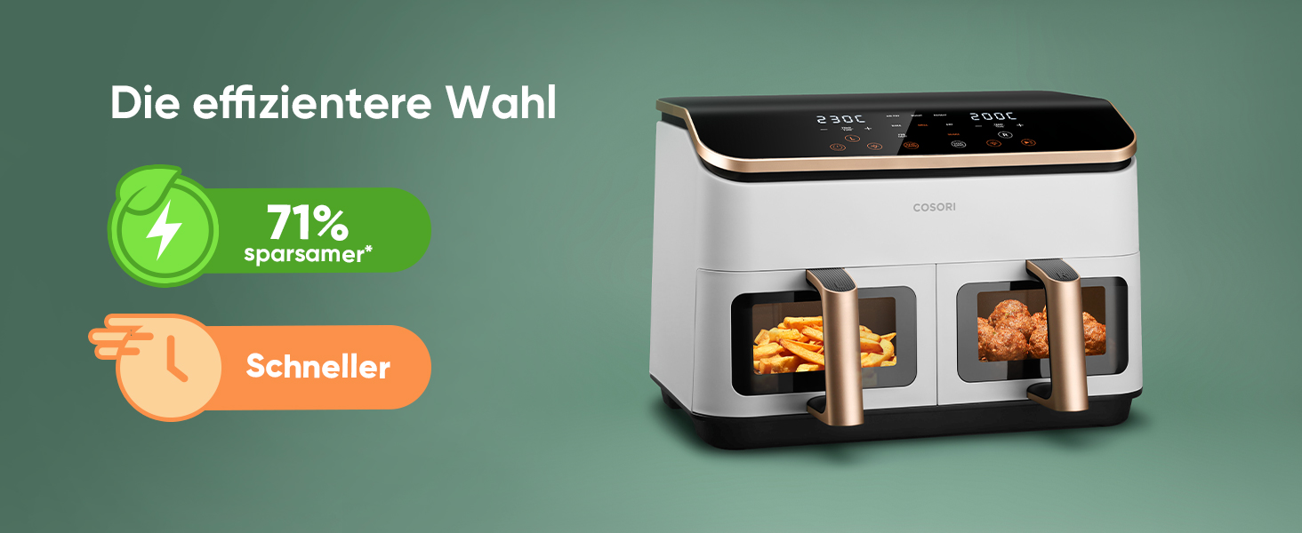 Фритюрниця без олії COSORI з 2 камерами, 8.5 л, 6-в-1, з вікном, чорно-біла