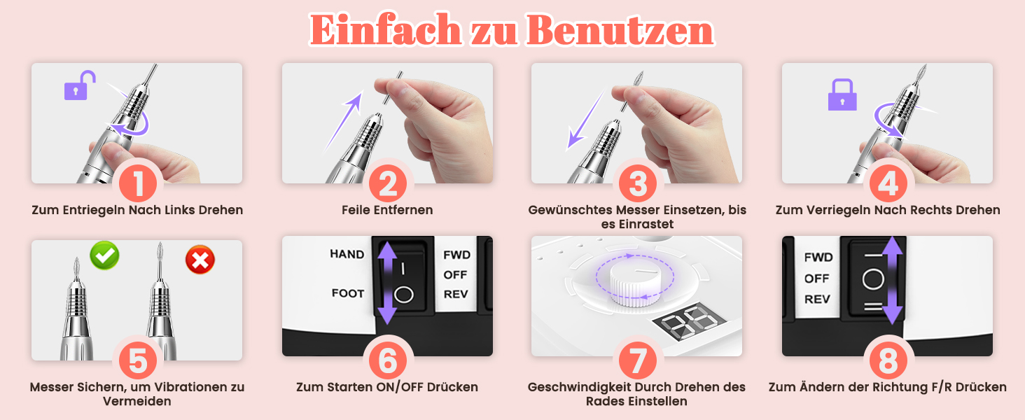 Електричний фрезер для нігтів NAILGIRLS 11 в 1 з педалем, 35000 об/хв - манікюр та педикюр