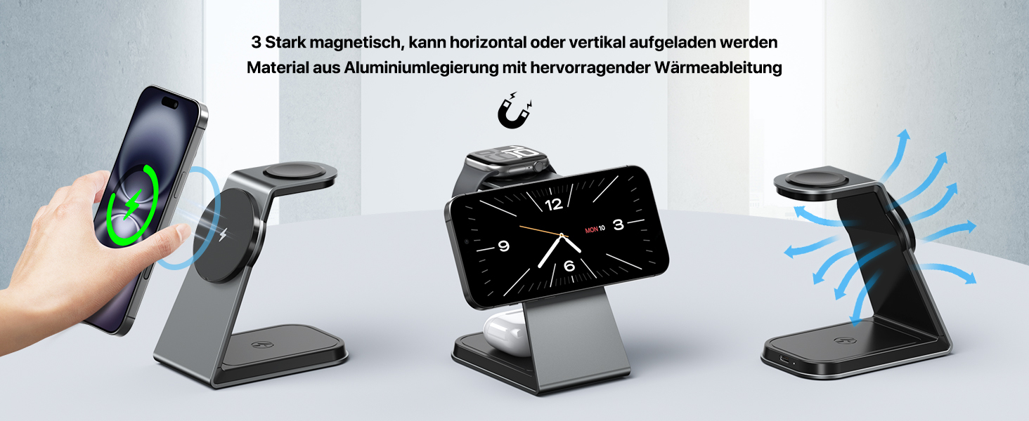 Зарядна станція 3-в-1 для Apple Watch, iPhone та AirPods Pro (індуктивна, бездротова) Сірий